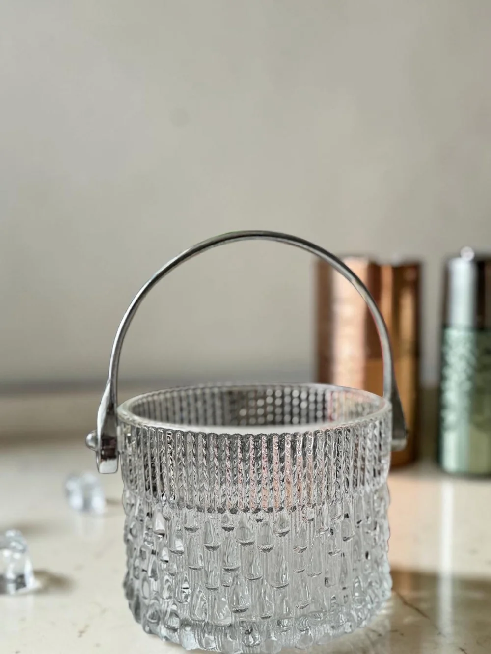 Mid Century French Teleflora Textured Raindrop Crystal Mini Ice Bucket 5